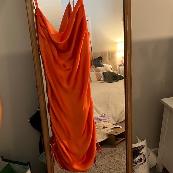 Zara Dresses & Skirts - Zara Orange dress with ruched sides